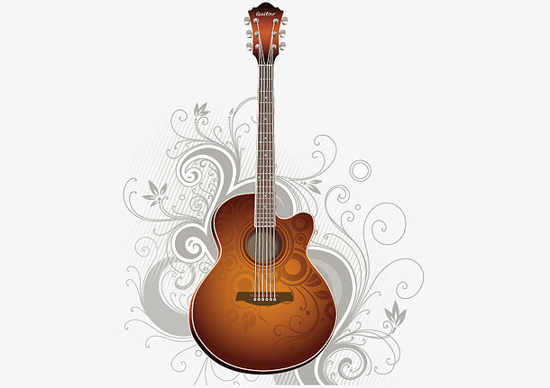 吉他矢量图高清素材 仿真 吉他 褐色 矢.